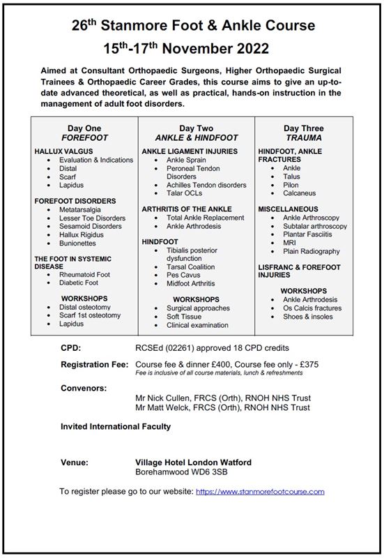26th Stanmore Foot & Ankle Course